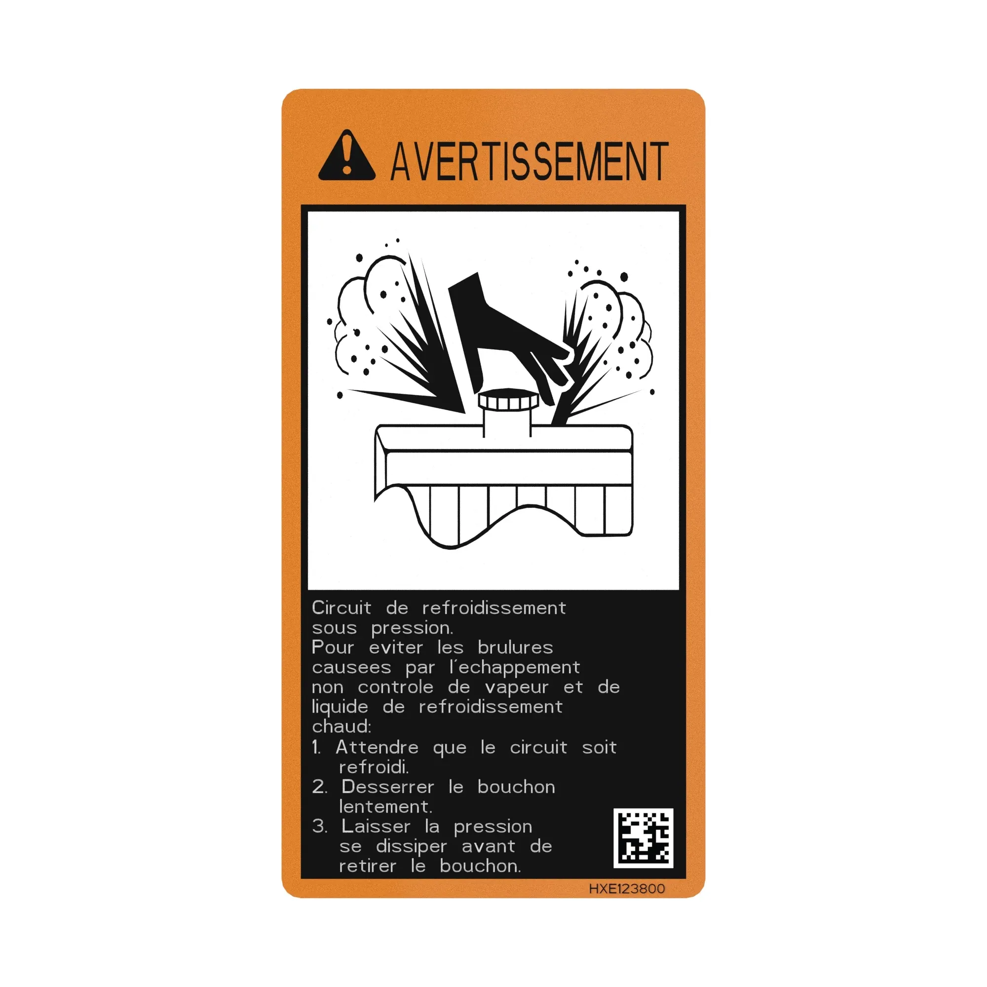 John Deere Safety Sign, Pressure Cooling System, French - HXE123800
