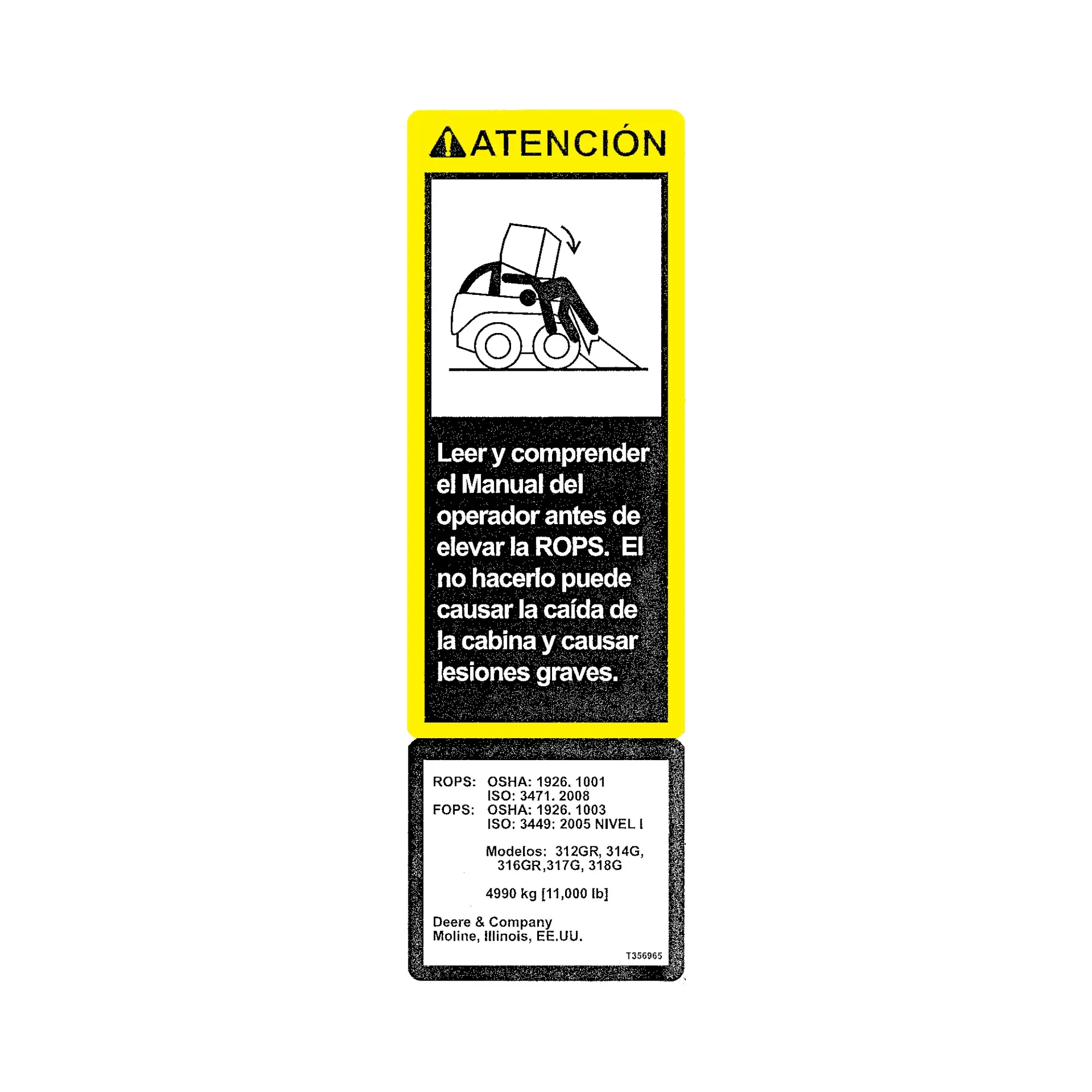 Label, ROPS Cert and Service Spanis