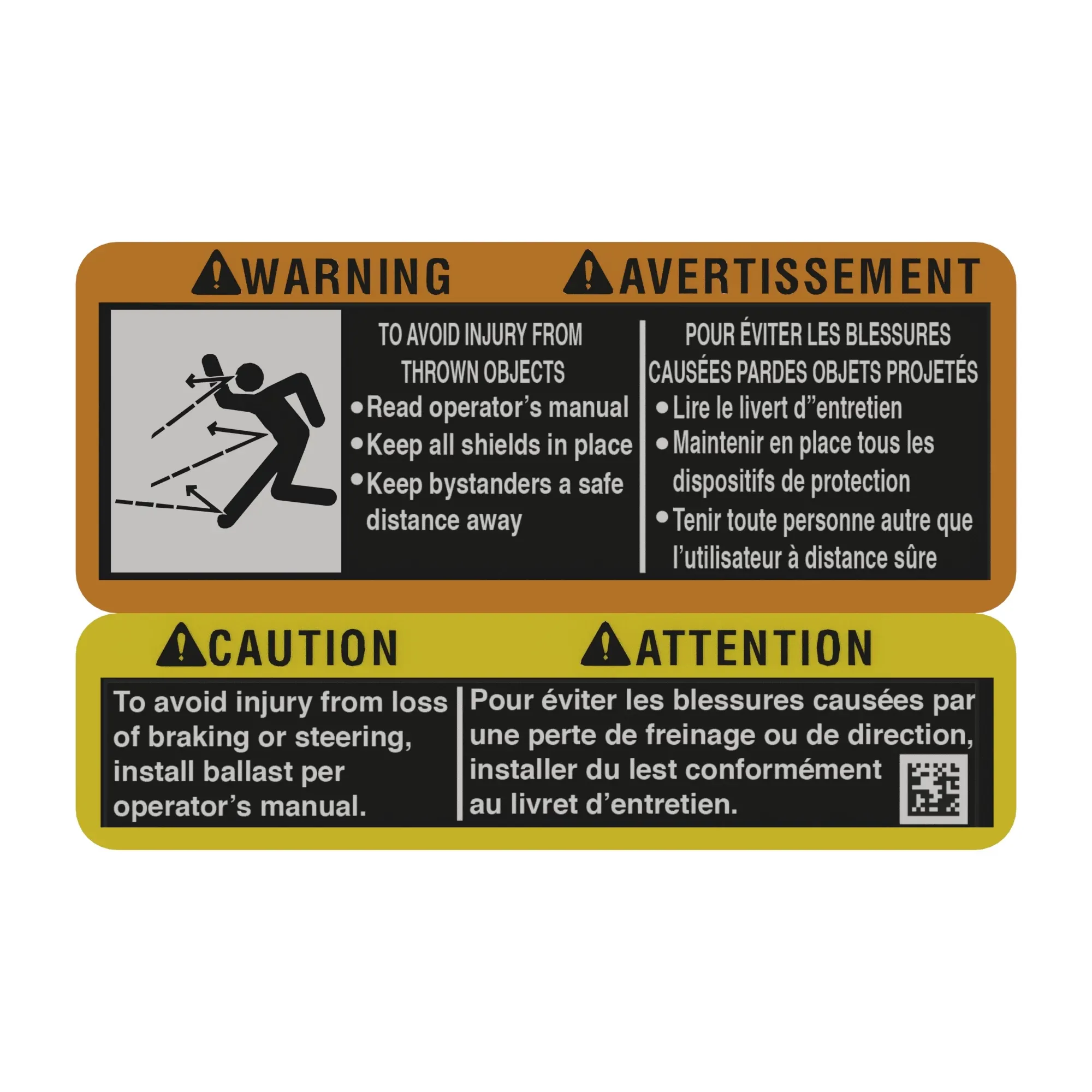 John Deere Warning Caution Label, English and French - M156268