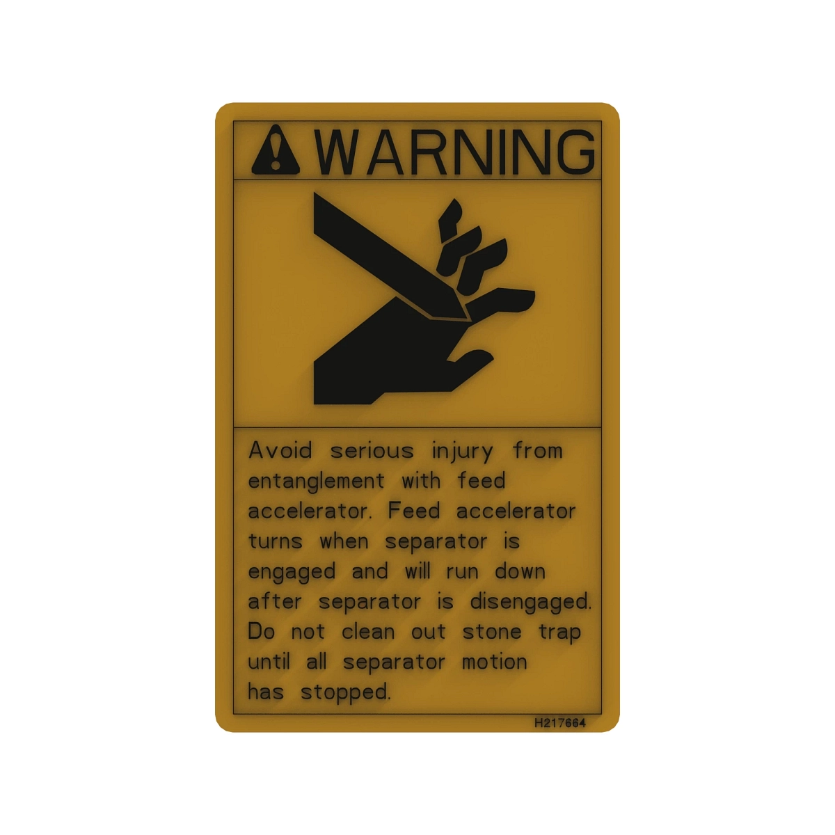 John Deere Label Stone Trap Door Warning Decal - H217664