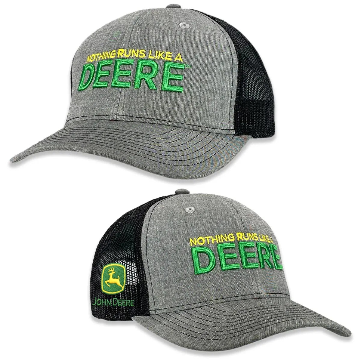 John Deere~All Fabric Black Hat Cap~ Nothing Runs Like a Deere Adjustable