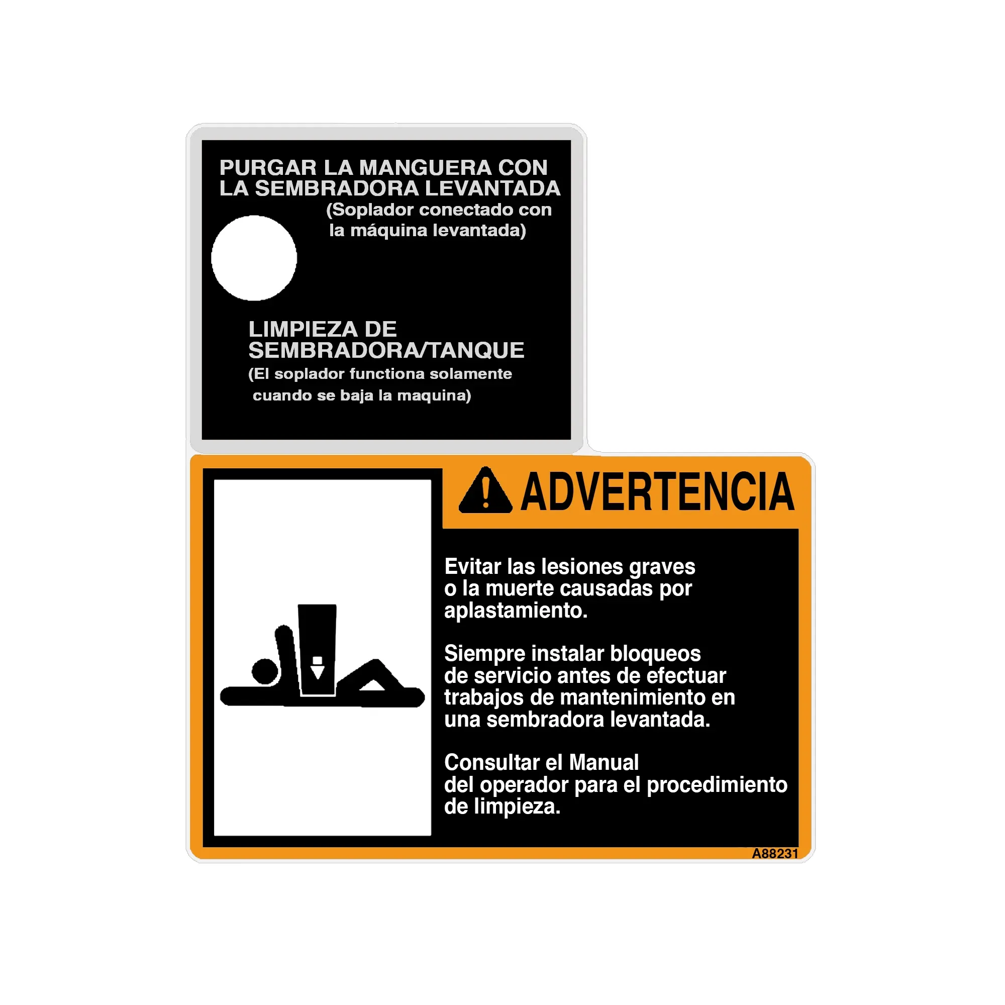 John Deere Crushing Warning Label - A88231