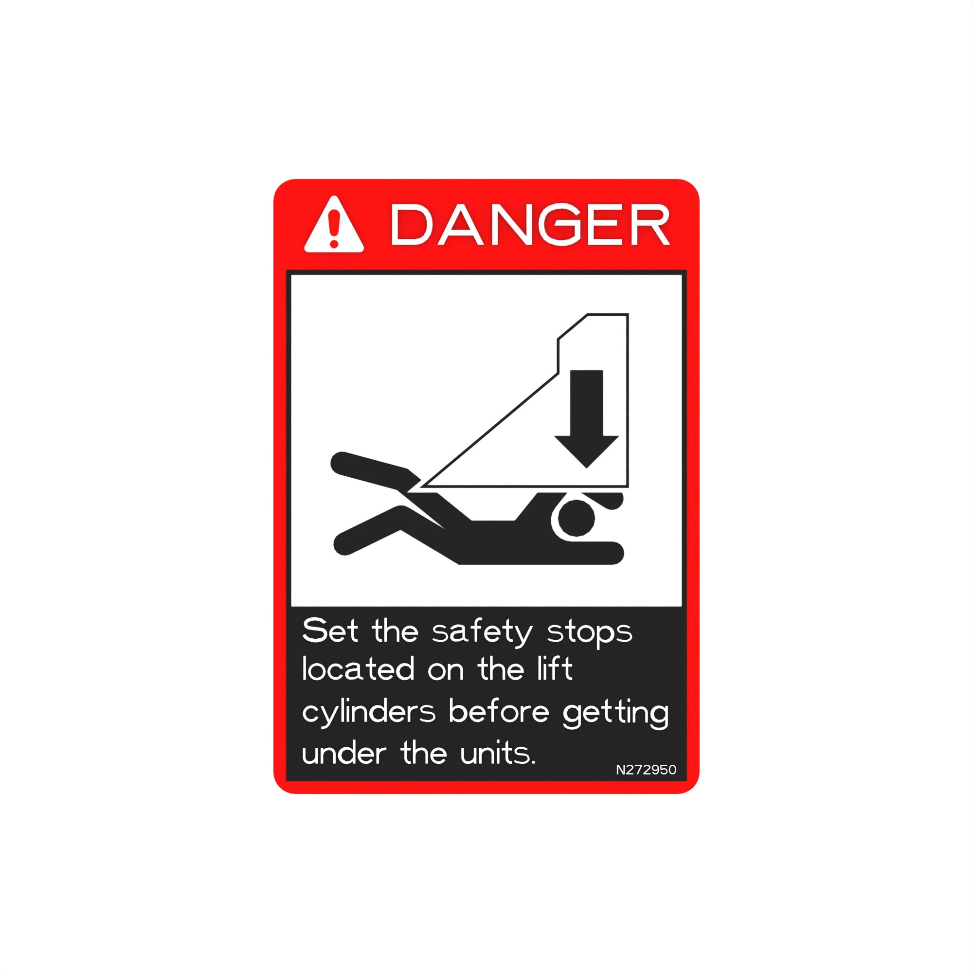 John Deere Unit Danger Label, Mechanical Crush - N272950