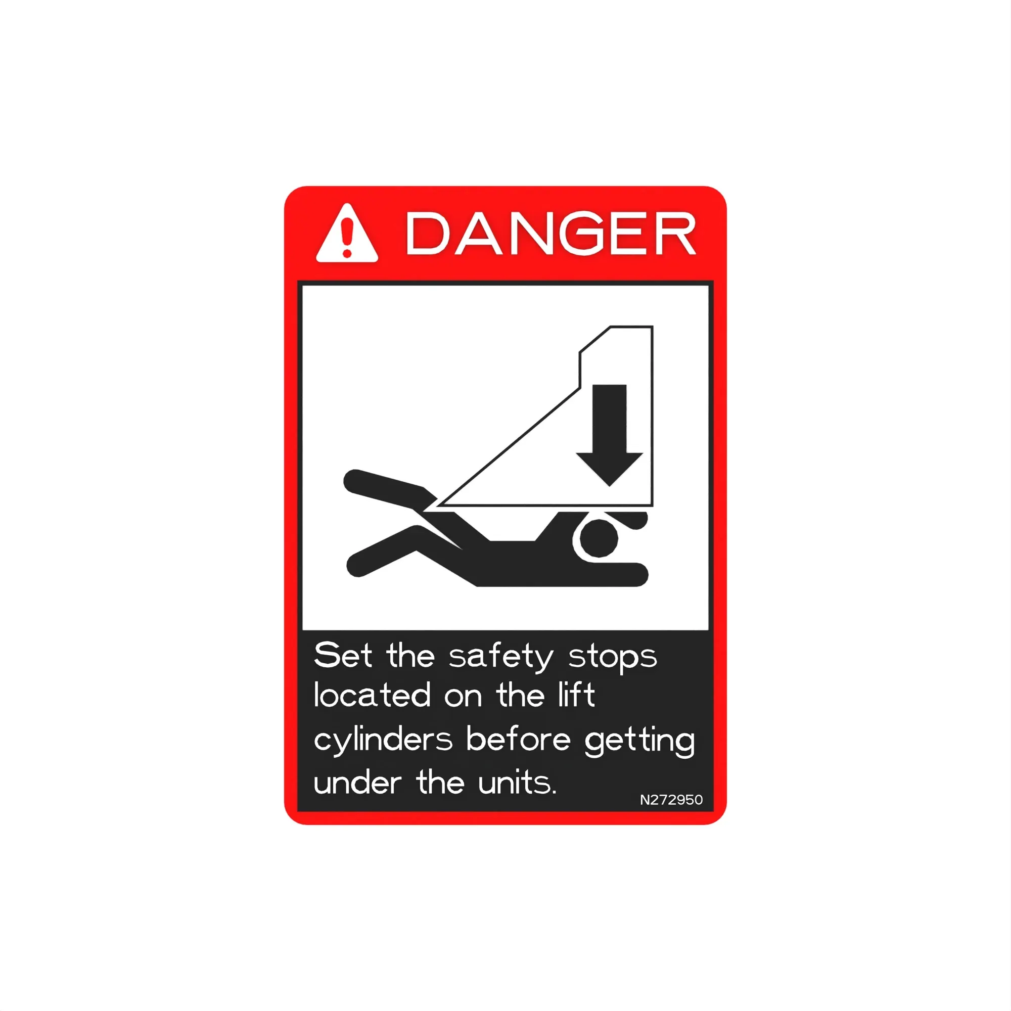 John Deere Unit Danger Label, Mechanical Crush - N272950