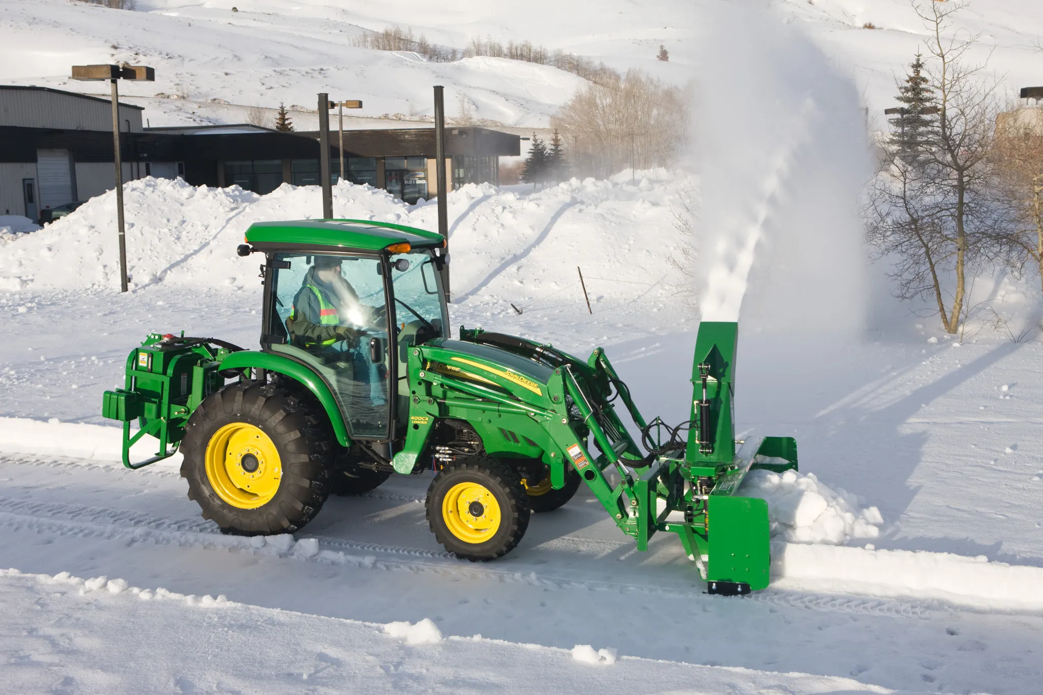 Blowing snow using a SB2176 Snowblower on a utility tractor