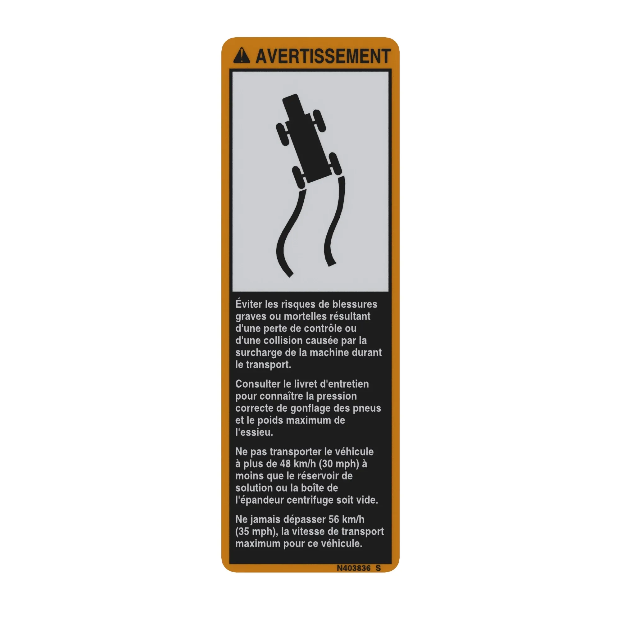 John Deere Label, Warning Transport, French - N403836