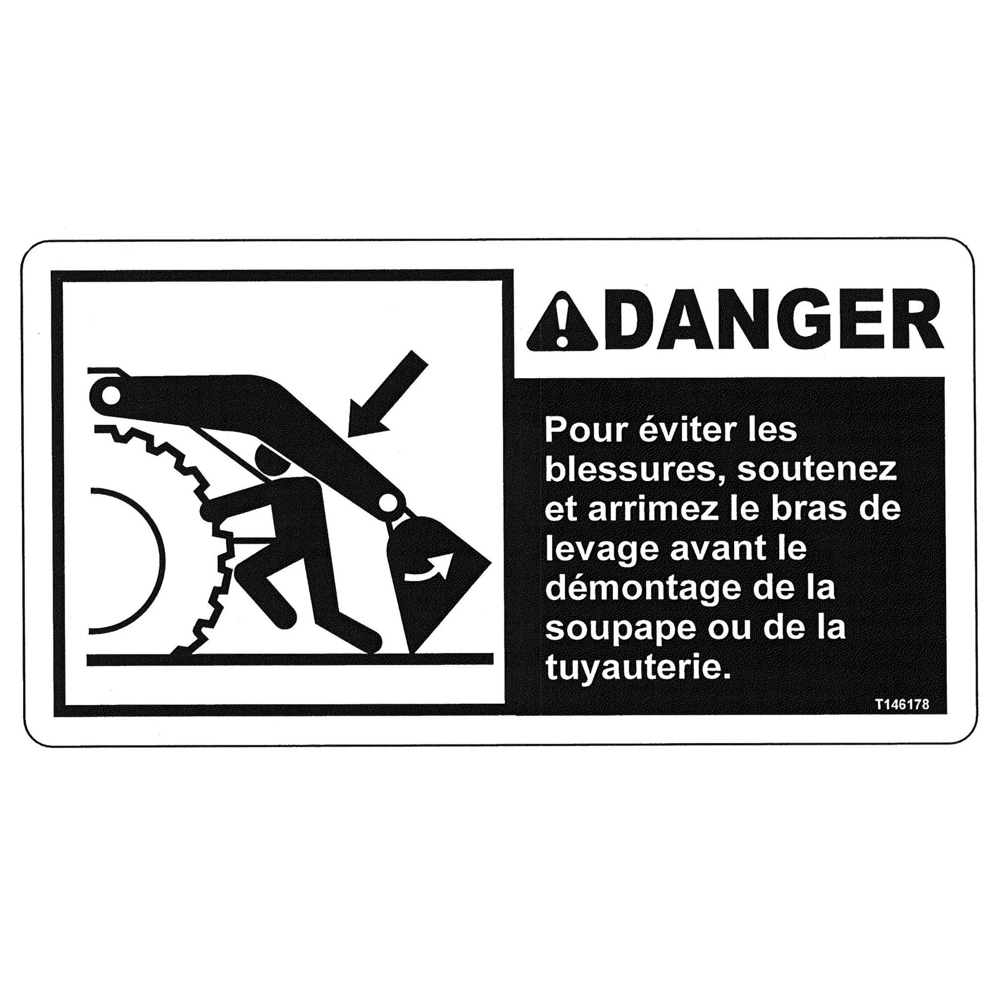 John Deere Safety Sign, Crushing Boom Danger, French - T146178