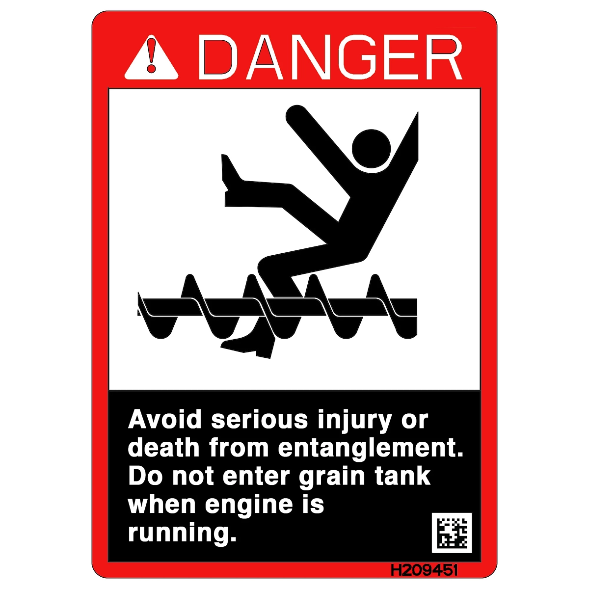 John Deere Safety Sign, Grain Tank Danger - H209451