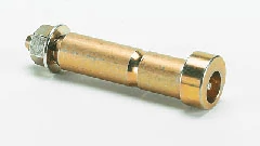 Studio close-up of a loader's golden cylinder pivot pin