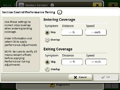 Screenshot of Section Control's performance tuning screen