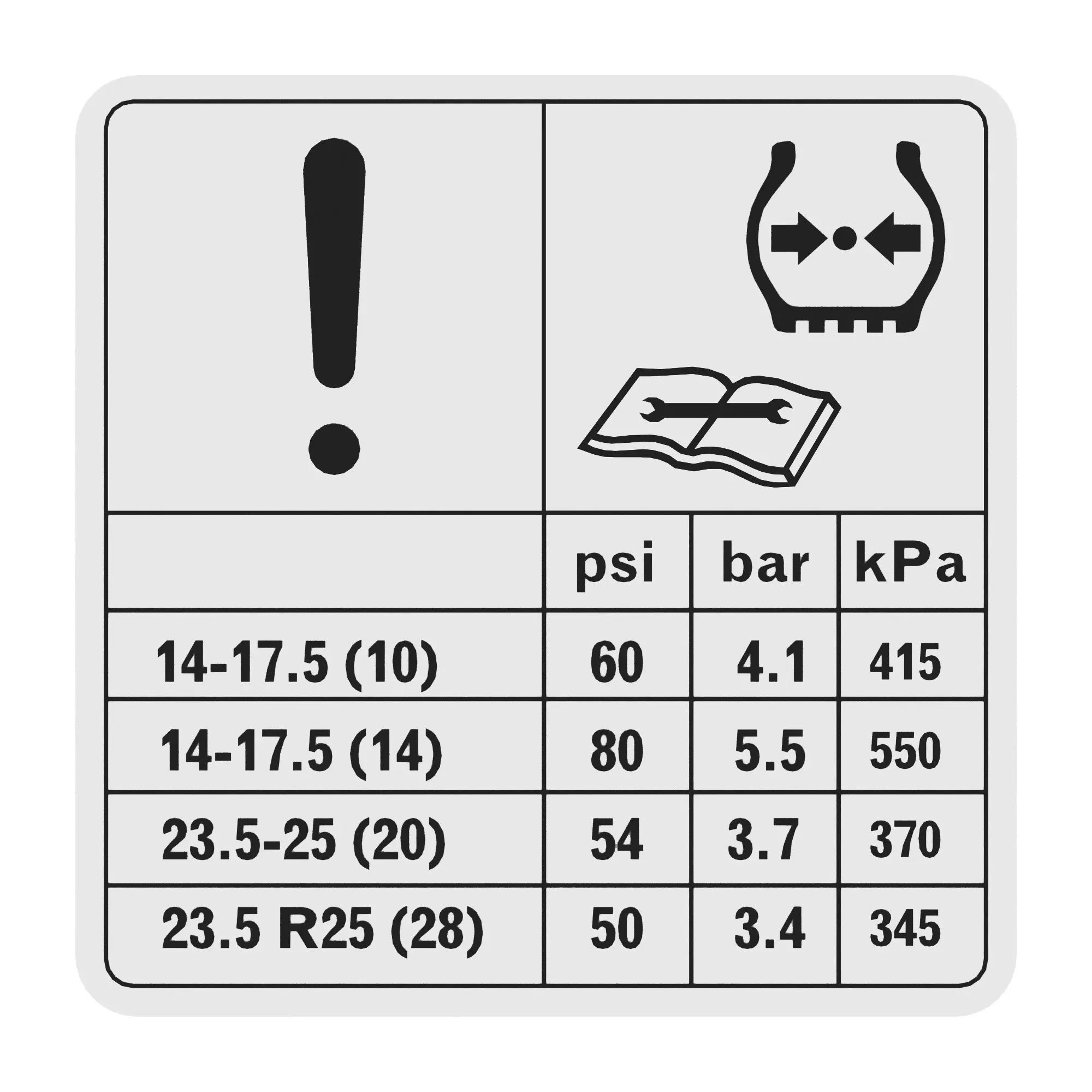 John Deere Tire Pressure Text Free Label - CXT10501