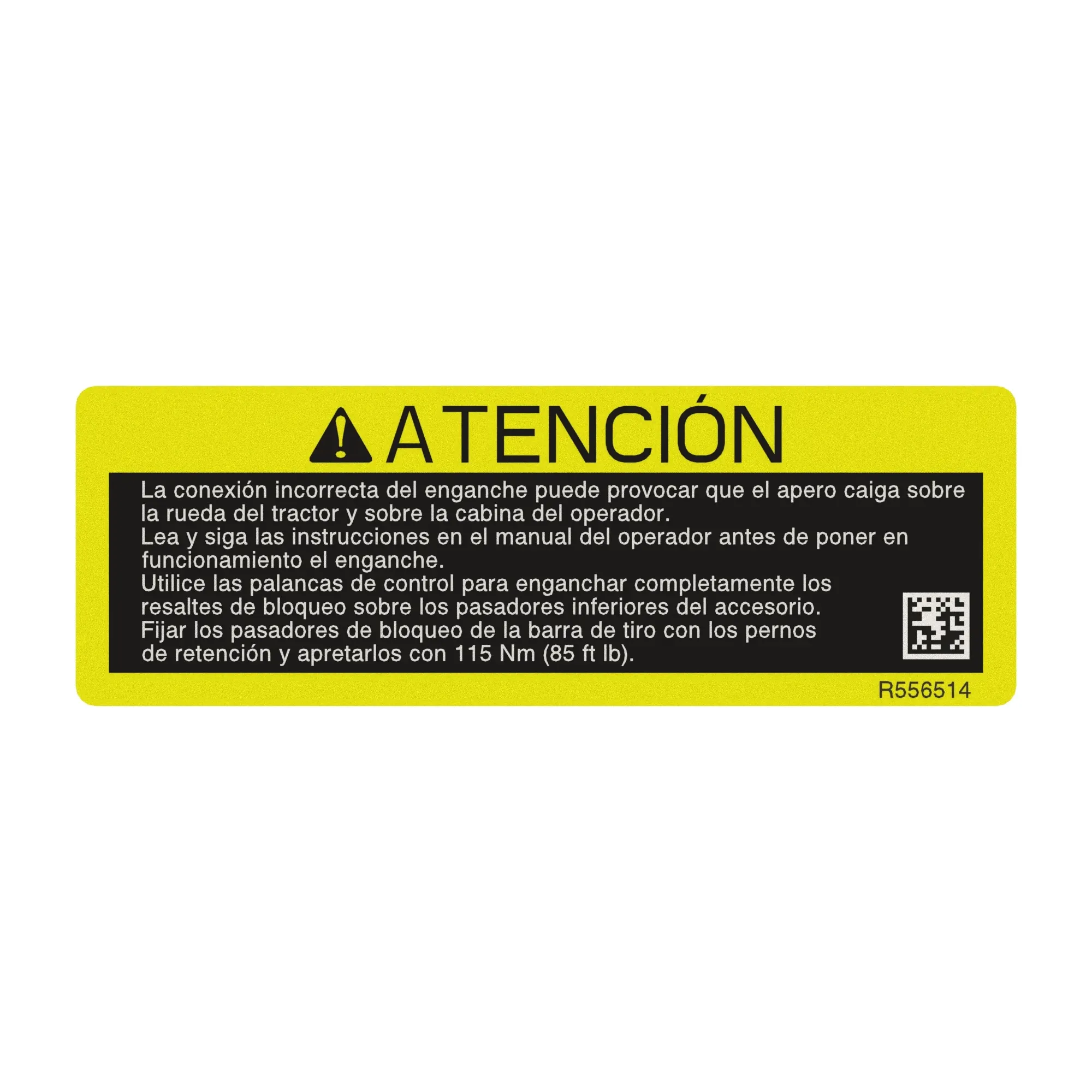 John Deere Spanish Quick Coupler Label - R556514