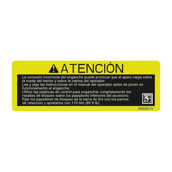 John Deere Spanish Quick Coupler Label - R556514
