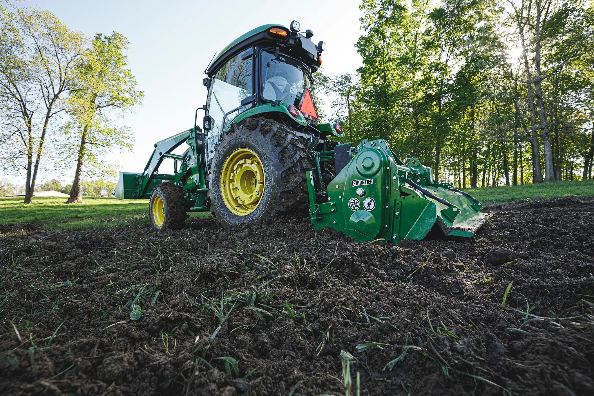 Field view of RT3081B Rotary Tiller on 4075R Tractor