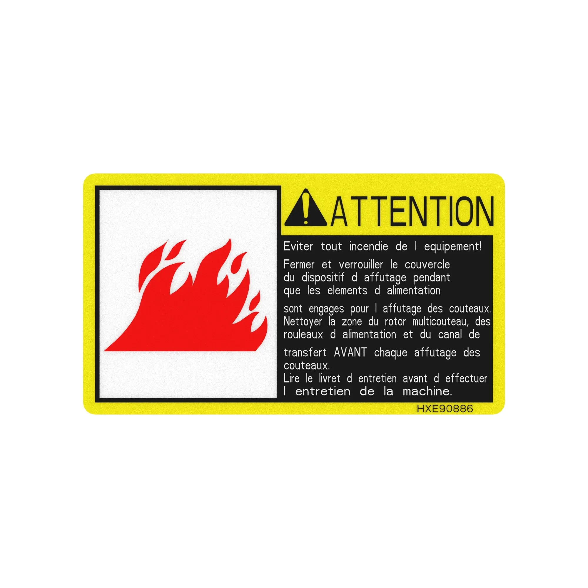 John Deere Safety Sign, Avoid Equipment Fire, French - HXE90886
