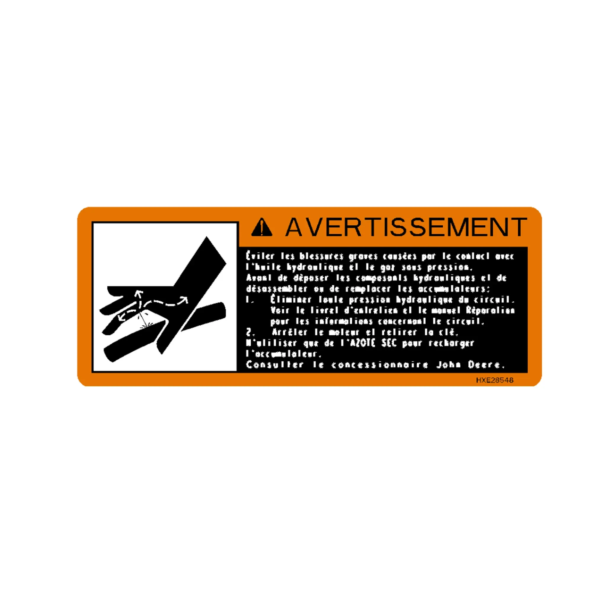 John Deere Hydraulic Label, French - HXE28548