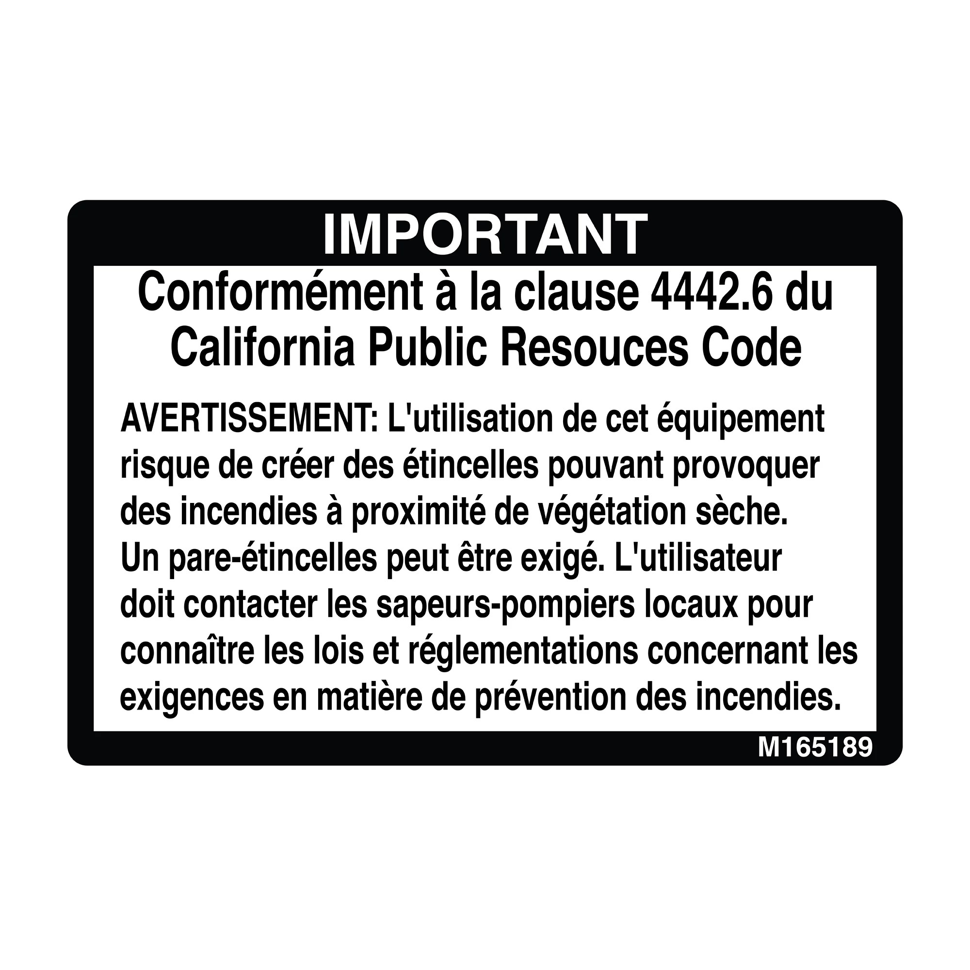 LABEL, SPARK ARRESTOR (FR)