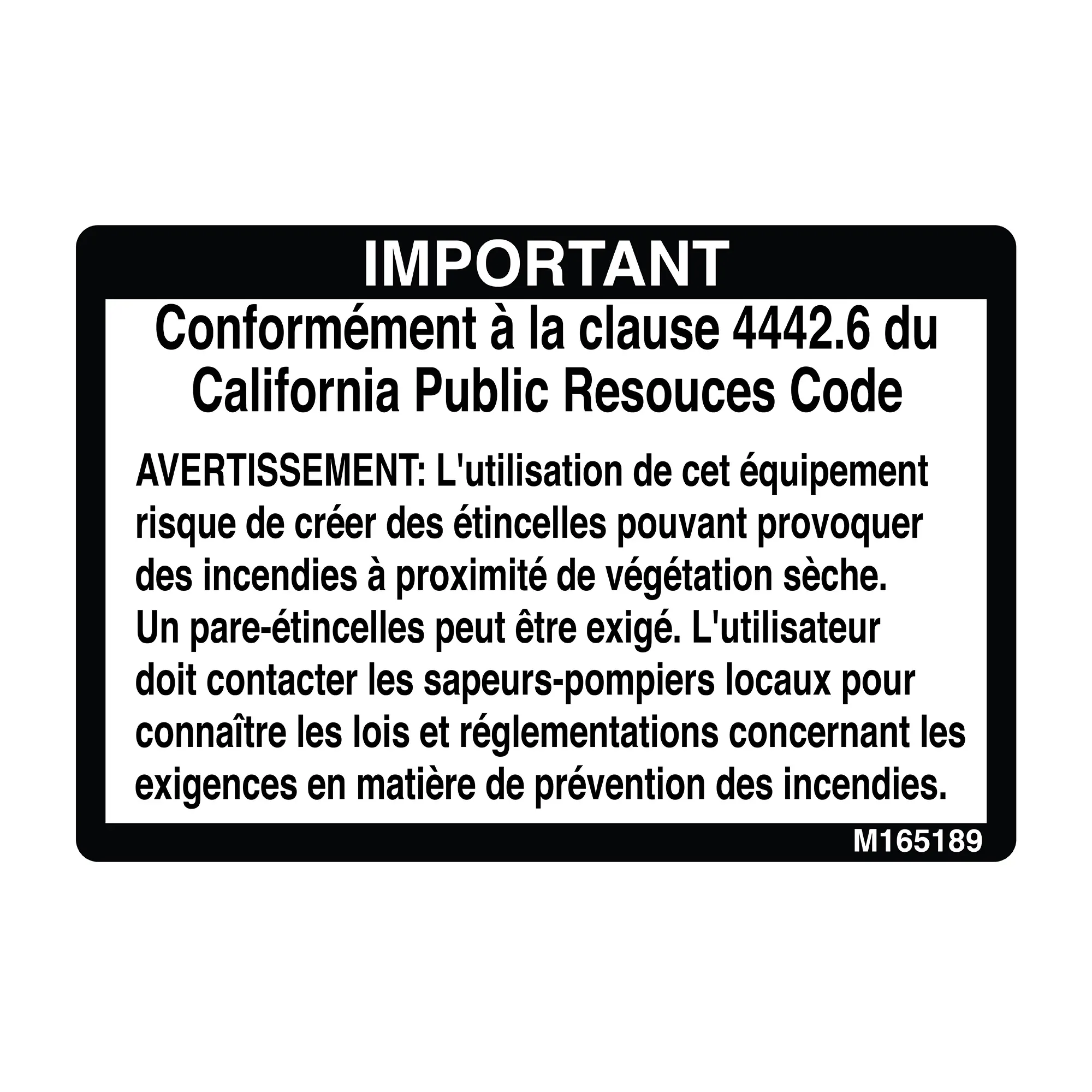 John Deere Label, Spark Arrestor, French - M165189