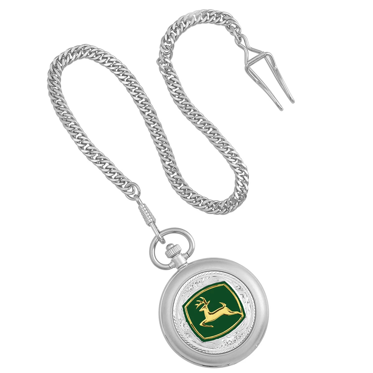 "John Deere Logo Silver Pocket Watch"