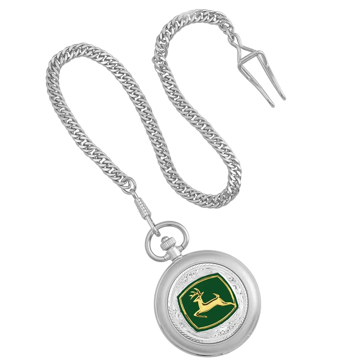 "John Deere Logo Silver Pocket Watch"