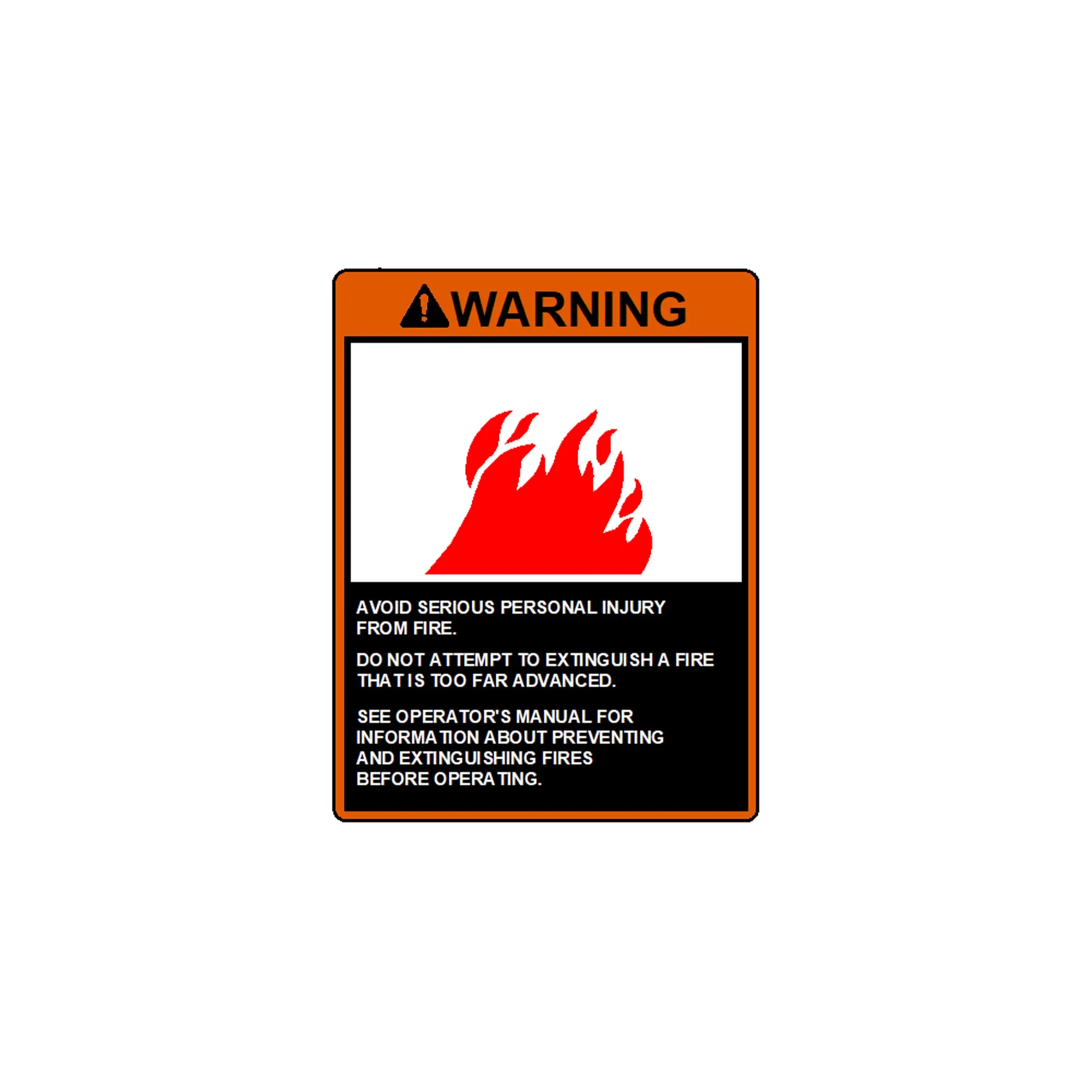 John Deere Safety Sign, Fire Warning - E93074