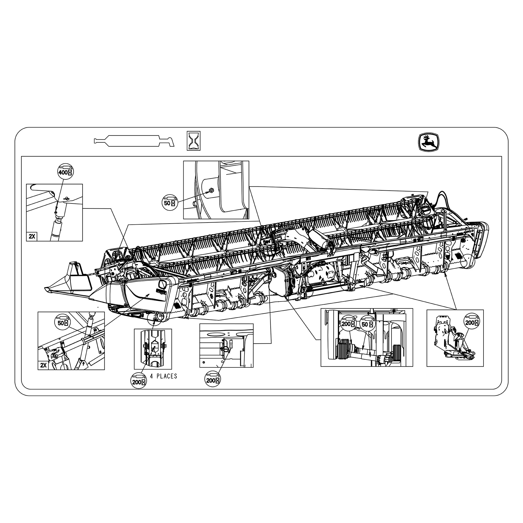 John Deere 600Fd Grease Information Label - HXE40883
