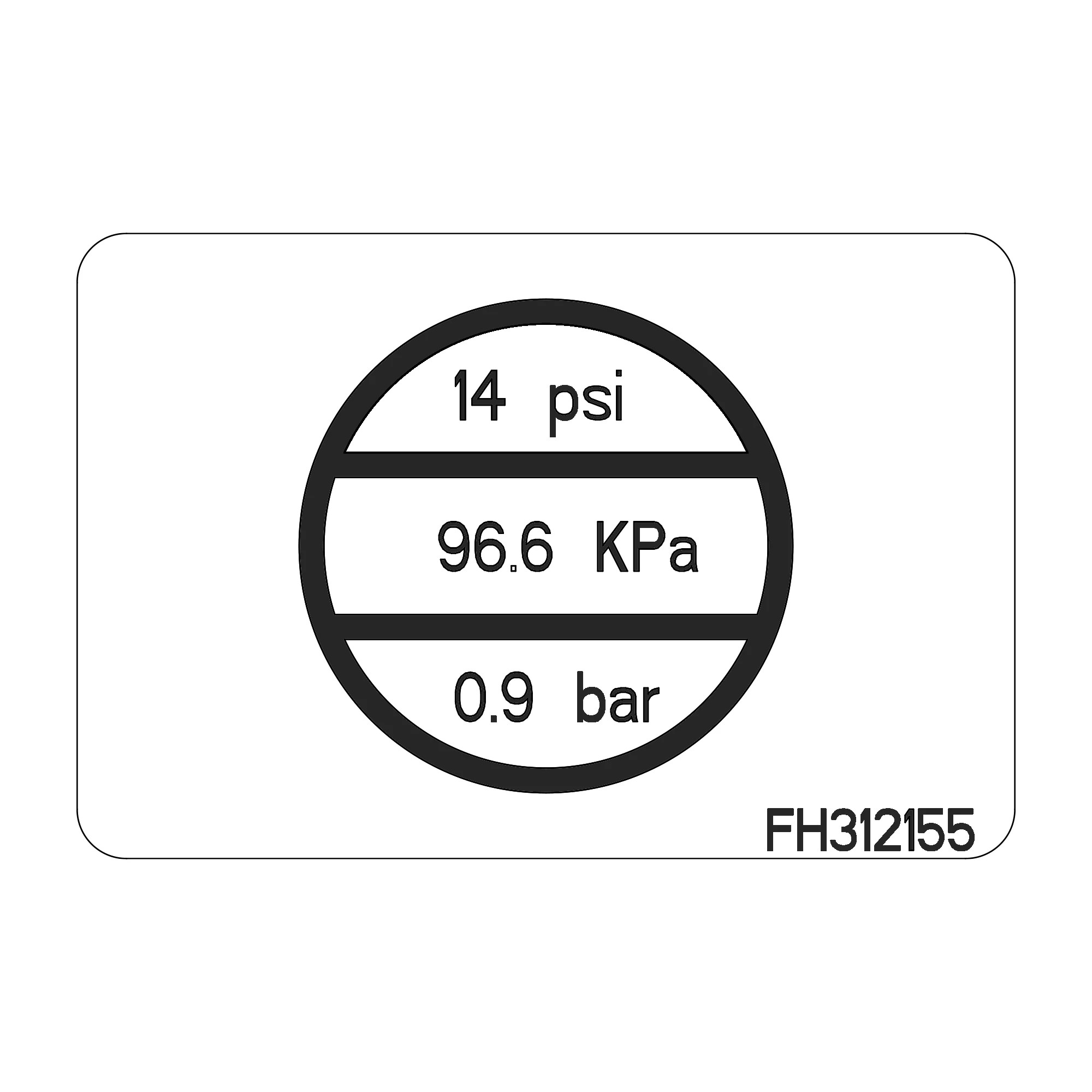 John Deere Tire Pressure (14 Psi) Label - FH312155