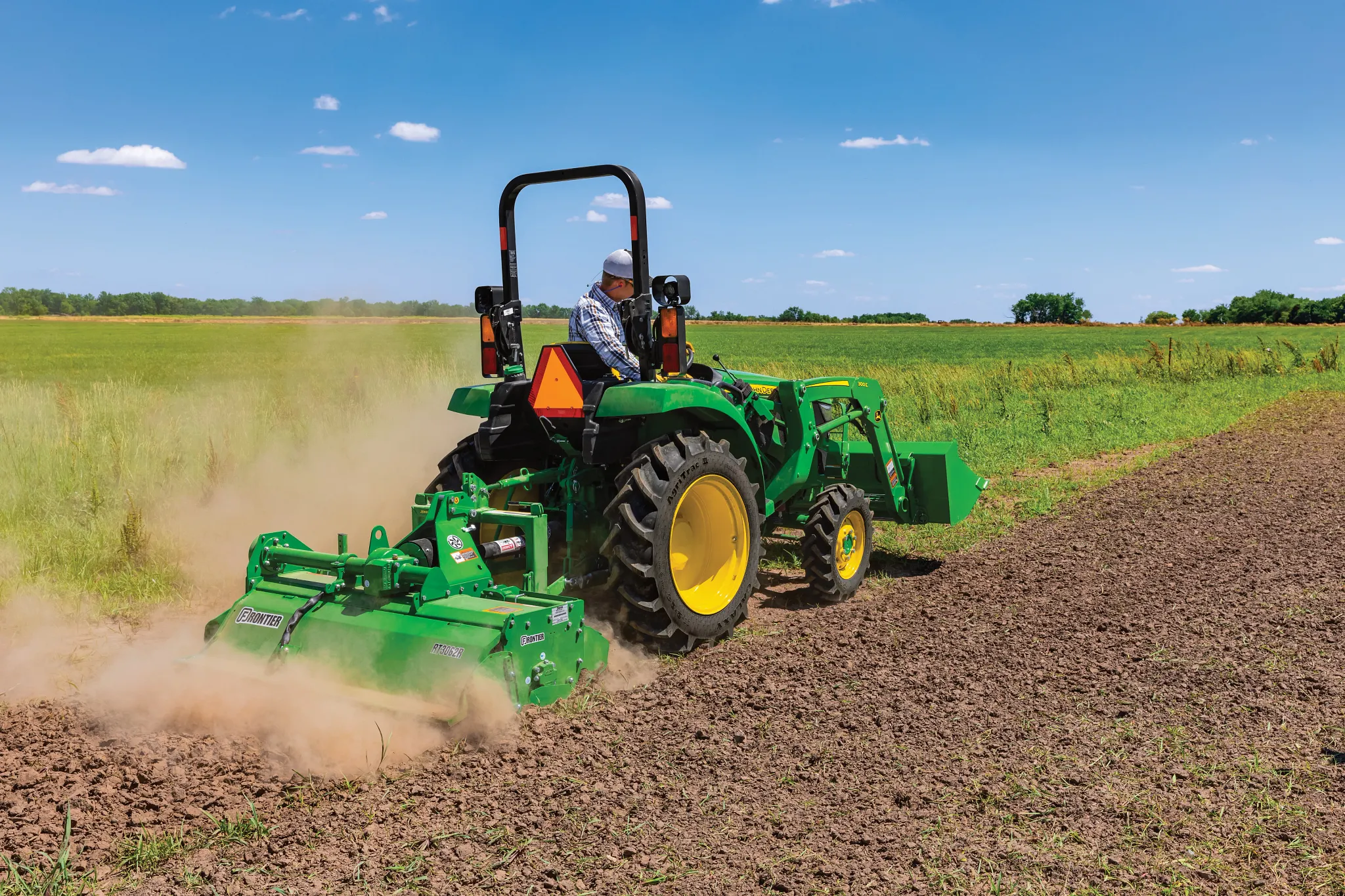 Field view of the RT3062R Rotary Tiller on a utility tractor