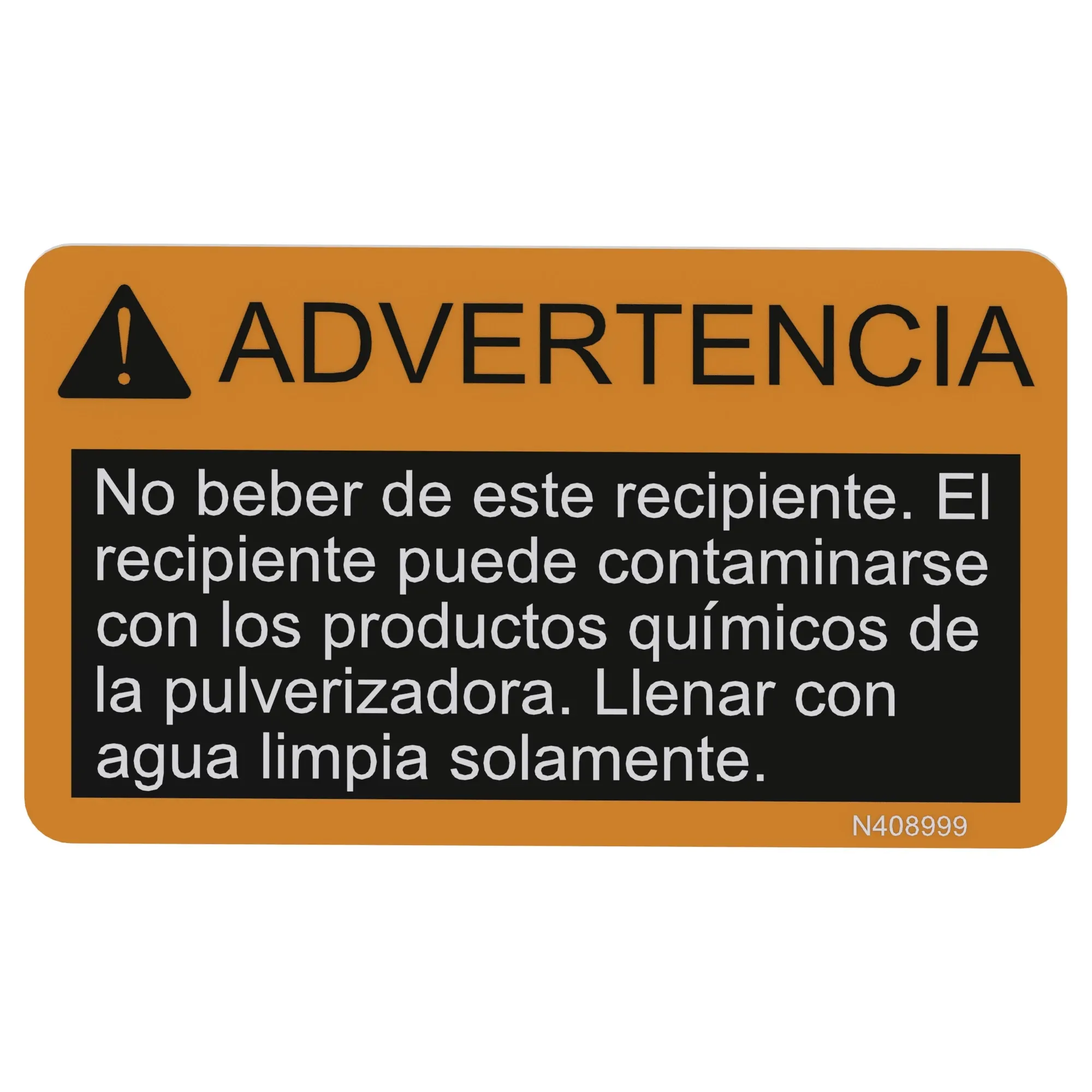 John Deere Safety Sign, Clean Water Rinse Tank, Spanish - N408999