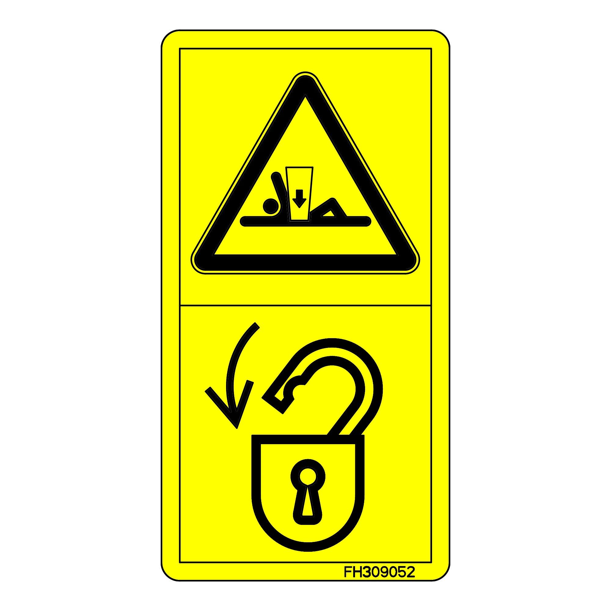 John Deere Safety Sign, Crushing Warning Lock - FH309052