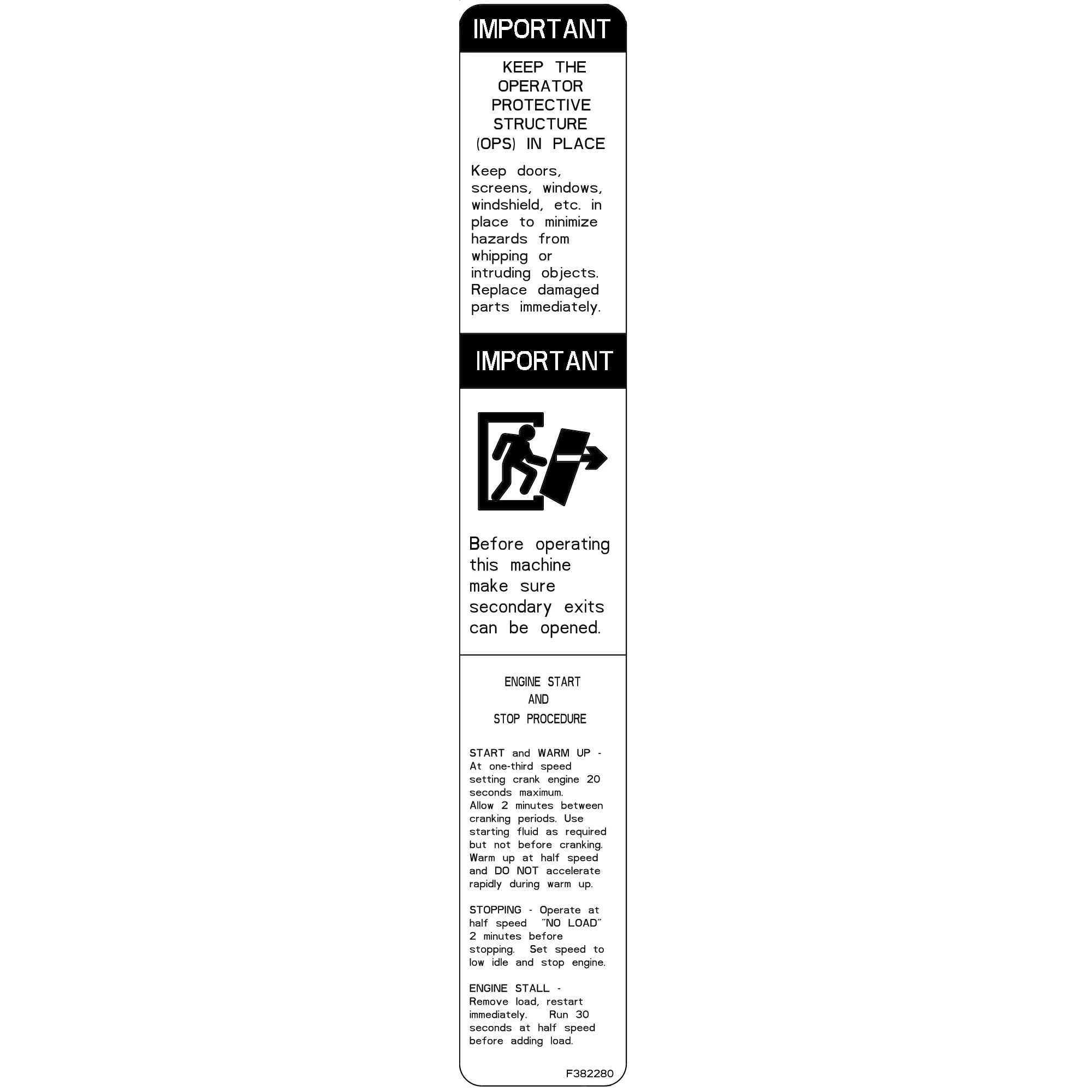 John Deere Important Engine Procedure Label - F382280