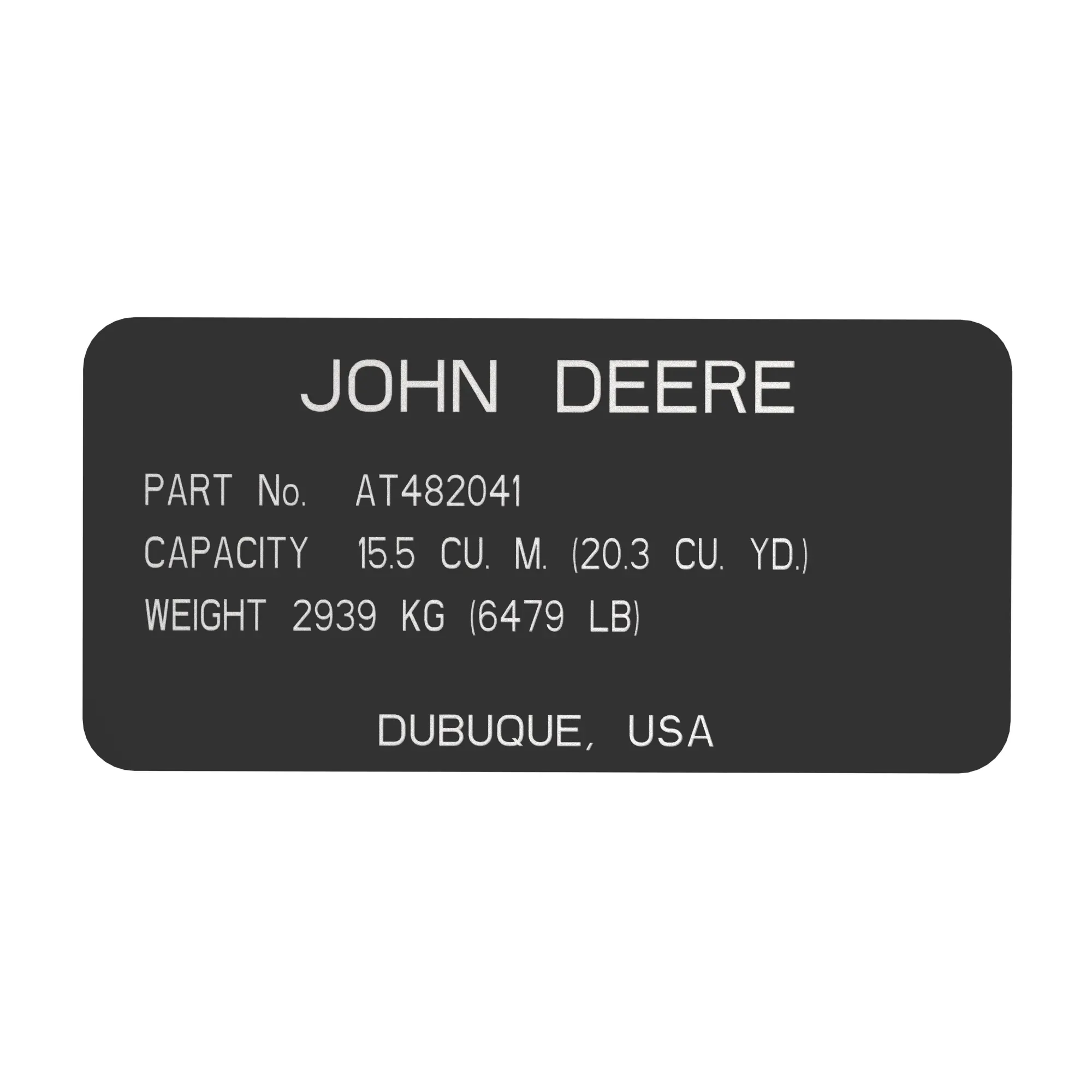 John Deere Identification Plate - T398618