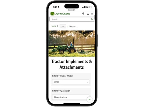 Tractor Implements & Attachments page on Equipment Mobile app