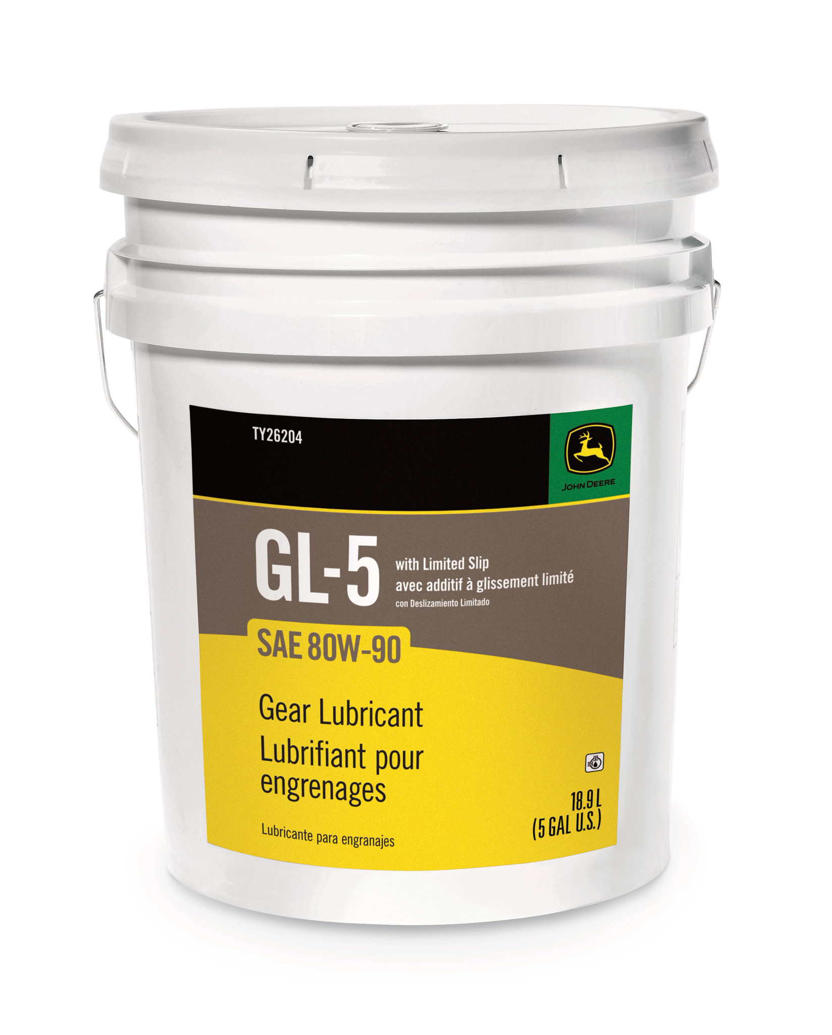 John Deere Gear Lubricant, SAE 80W-90, API GL-5 with Limited Slip, 18.9 Liter (5 Gallon) - TY26204