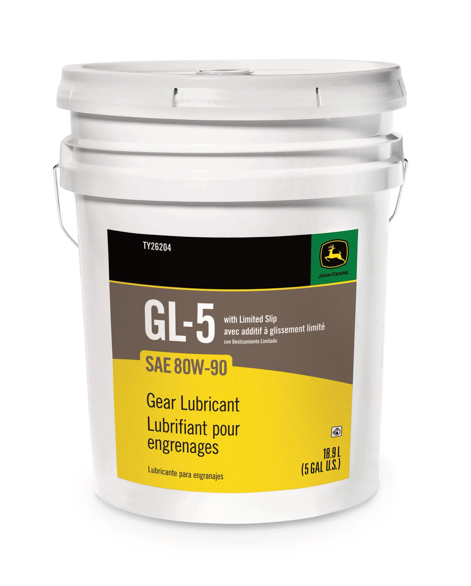 John Deere Gear Lubricant, SAE 80W-90, API GL-5 with Limited Slip, 18.9 Liter (5 Gallon) - TY26204