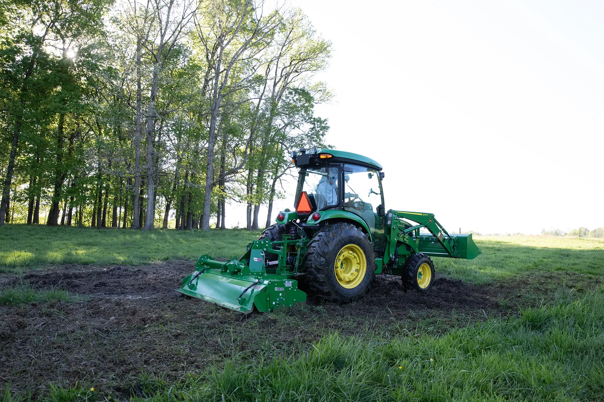 Field view of 4075R Tractor with RT3081B Rotary Tiller