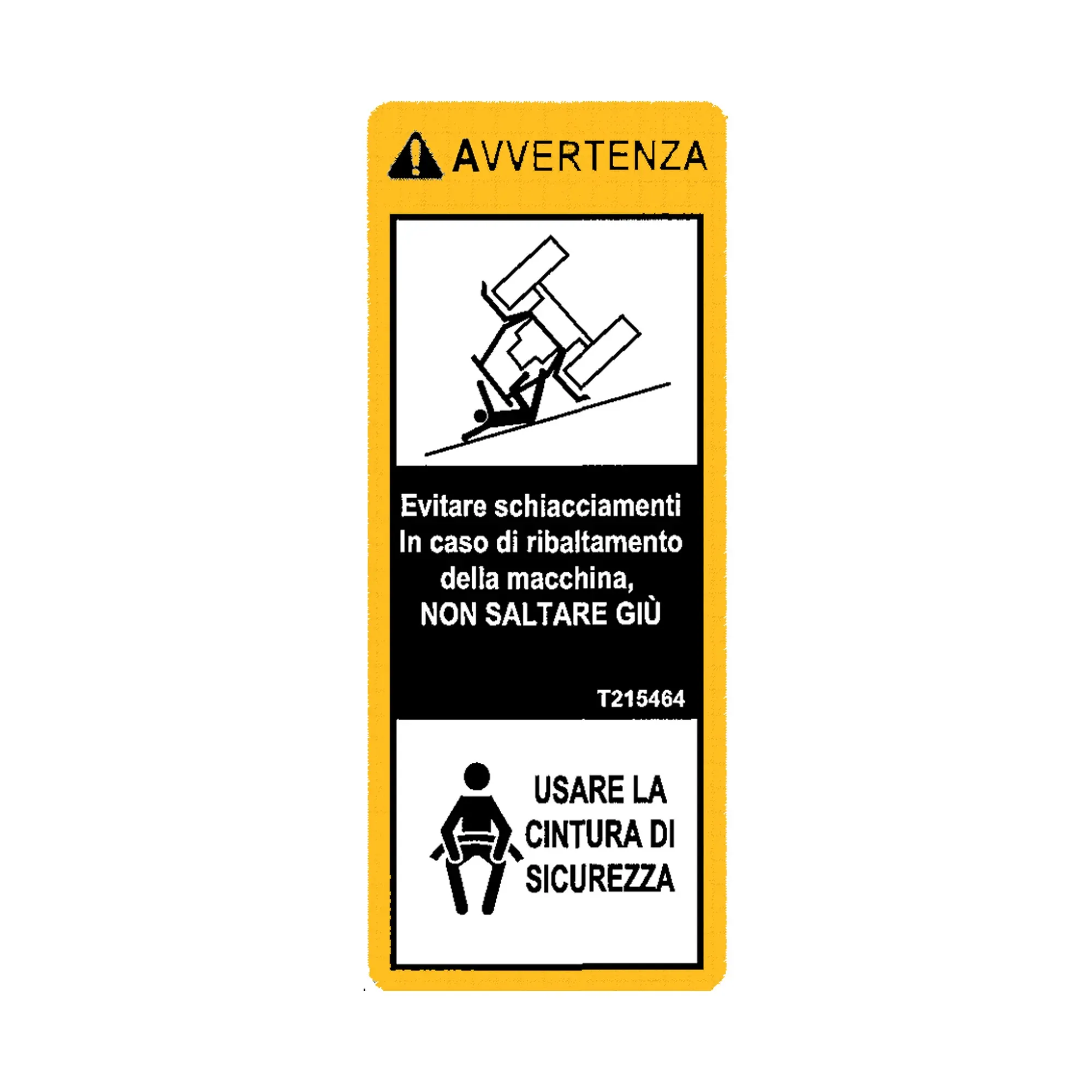 John Deere Seat Belt Warning Decal, Italian - T215464