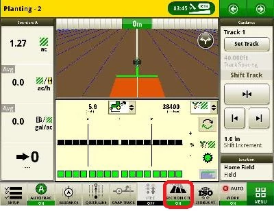 Screenshot of Gen 4 Section Control diagnostics screen, with added feature circled in red