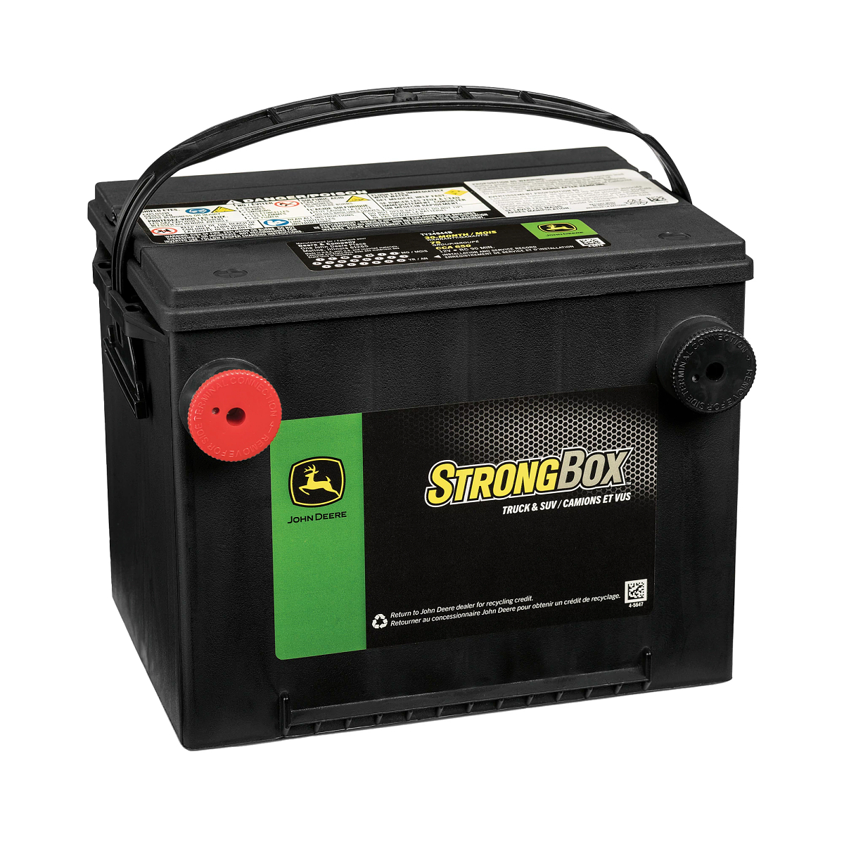 John Deere 12 Volt Battery, Wet Charged, 58 Ah, 650 CCA, 75 BCI - TY24944B