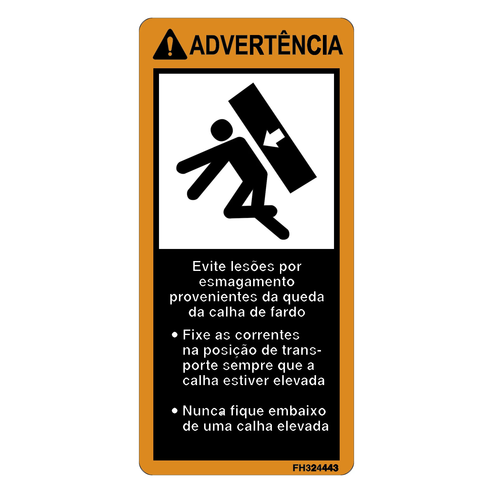 John Deere Bale Chute Warning Label, Portuguese - FH324443