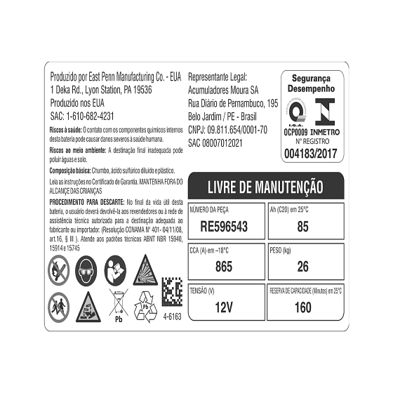 John Deere Portuguese Battery Label - TA19187