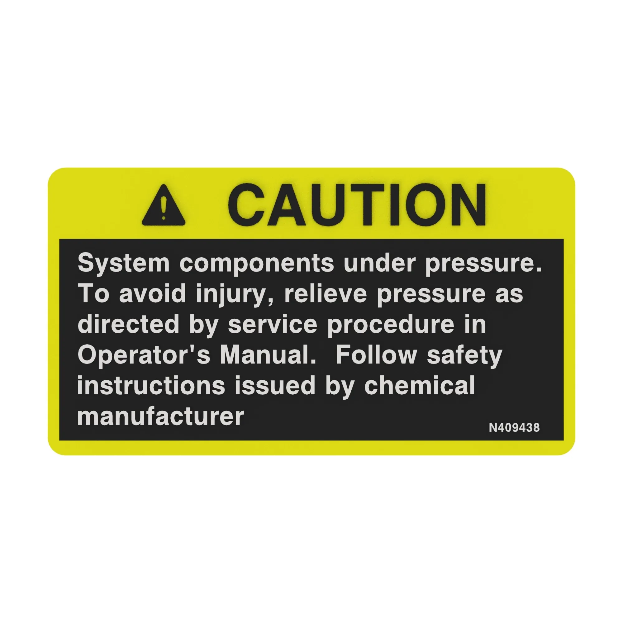 John Deere Label, Trapped Pressure Warning - N409438