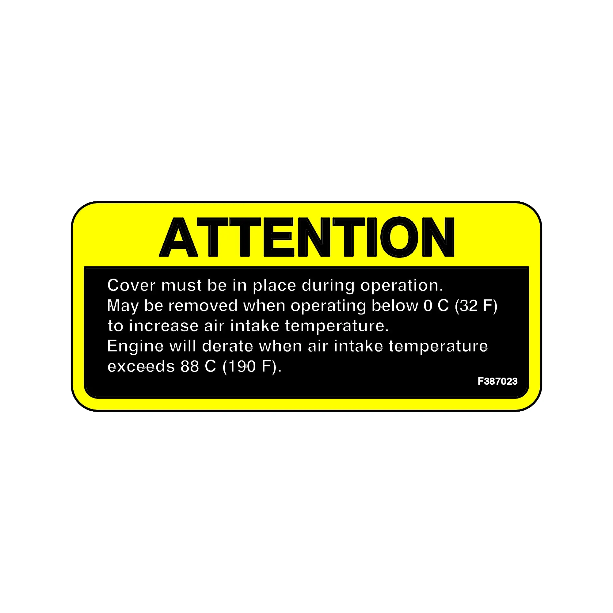 John Deere Air Box Cover Label, English - F387023