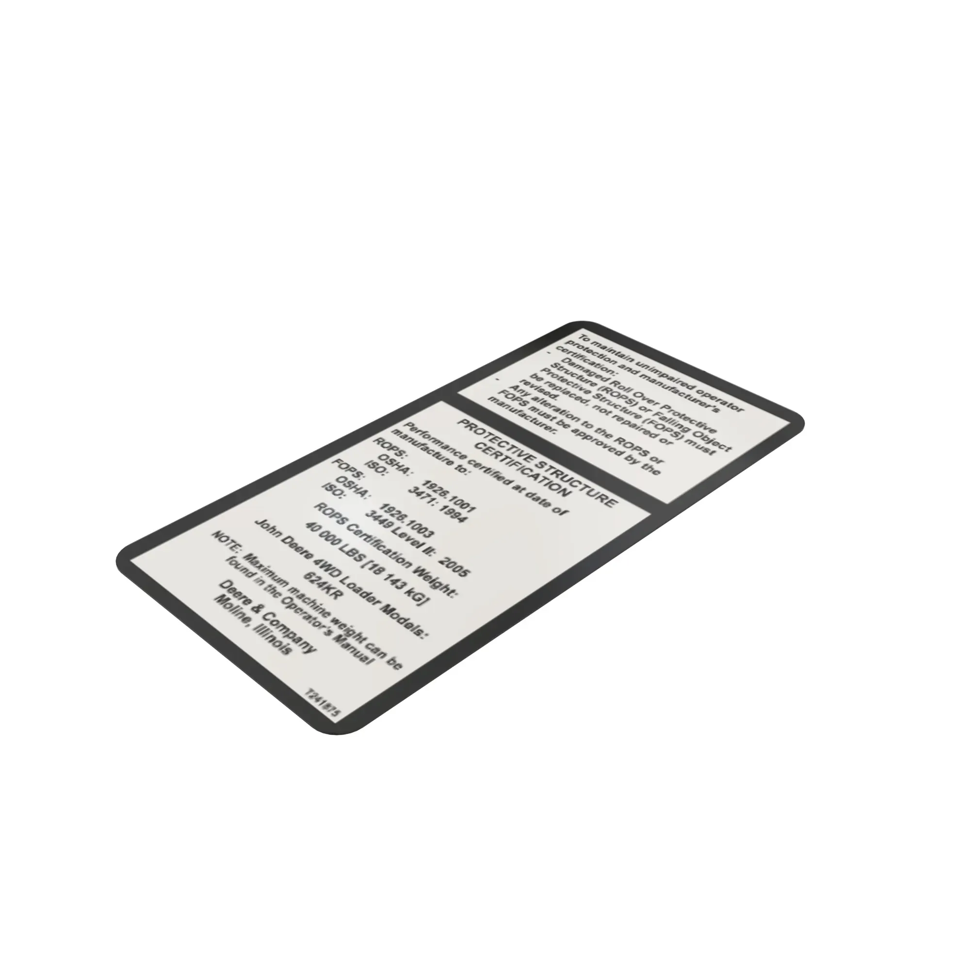 John Deere ROPS English Label - T241875