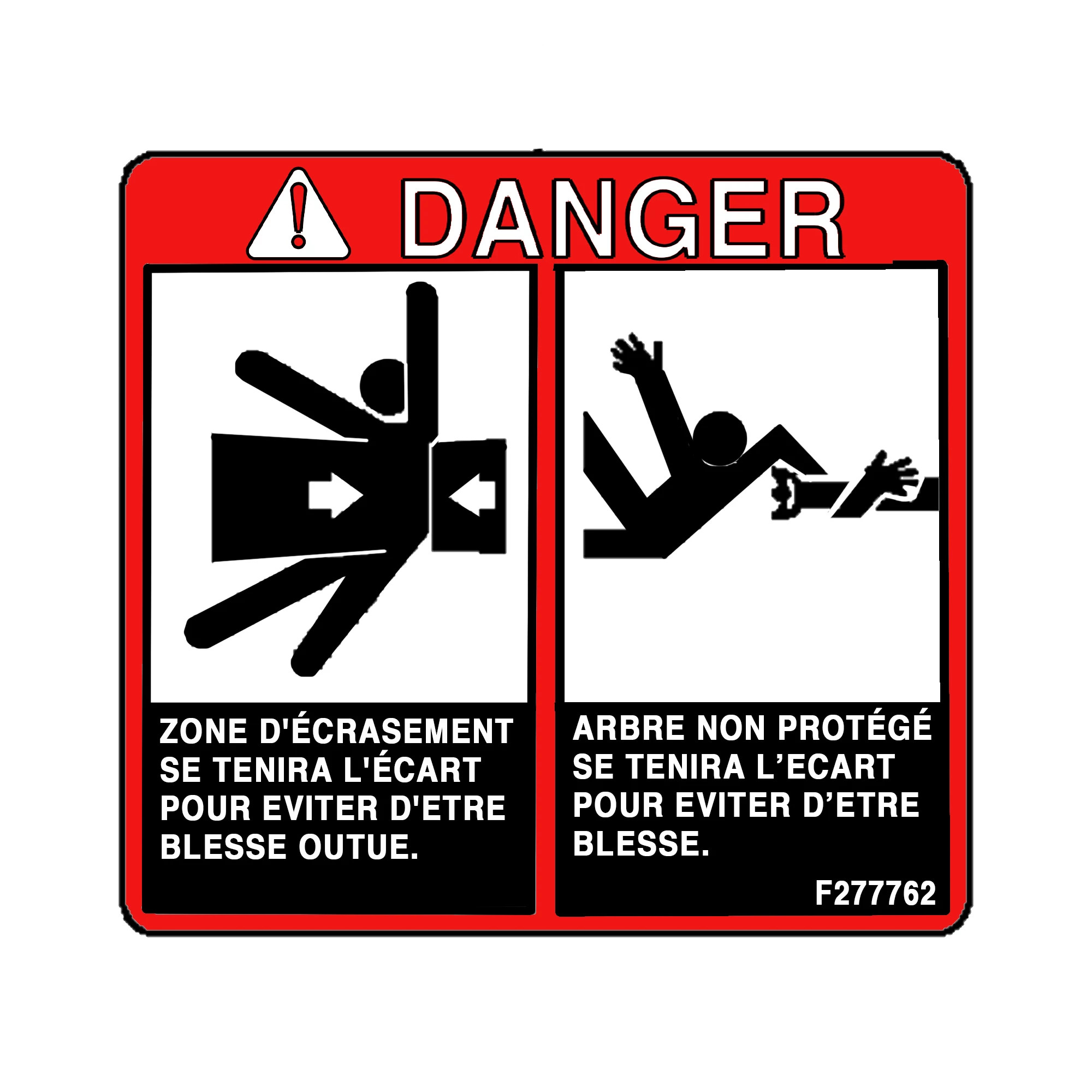 John Deere Safety Sign, Crush Zone and Prop Shaft - F277762