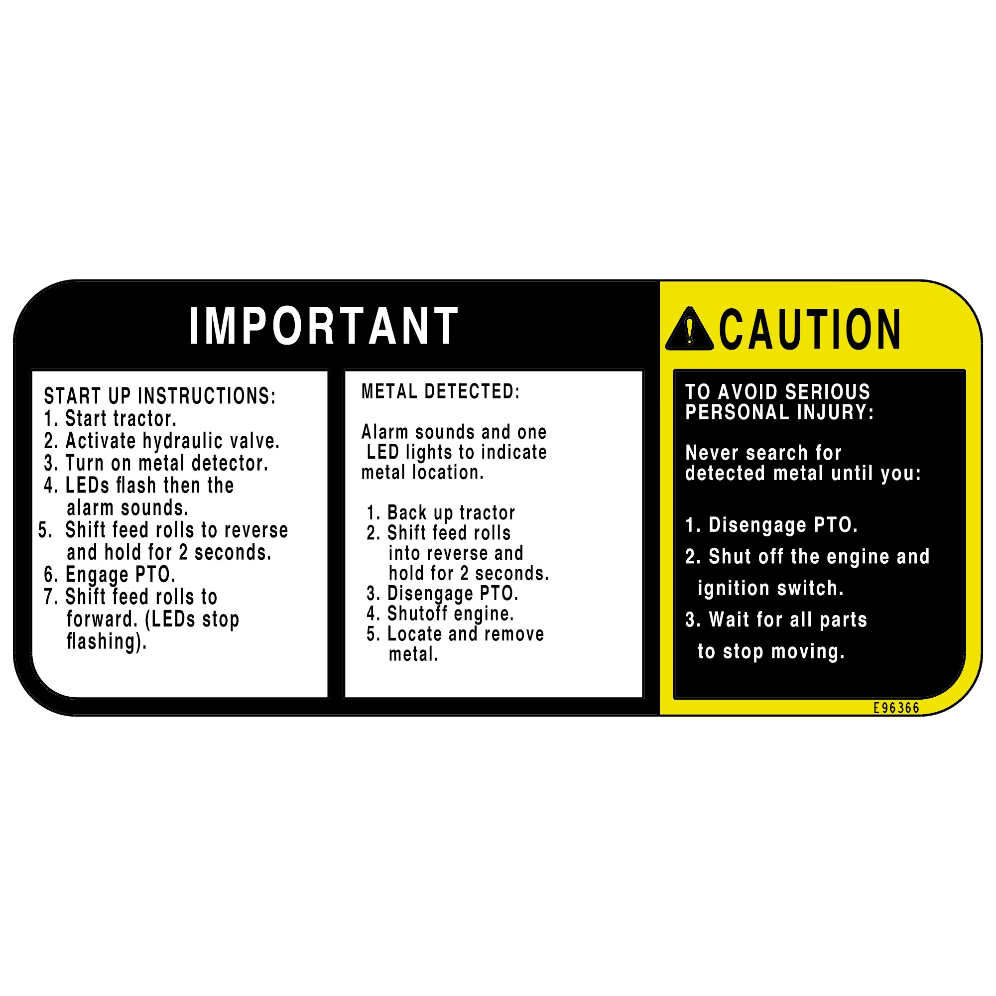 John Deere Feedrolls Label - E96366