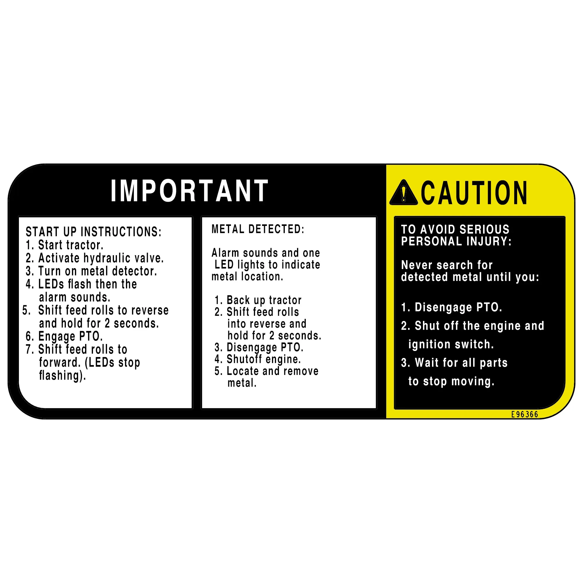 John Deere Feedrolls Label - E96366