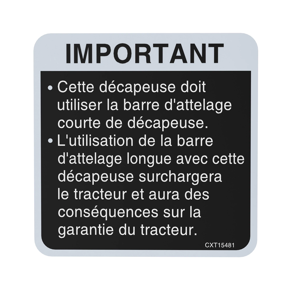Safety Sign, Decal-Short Drawbar