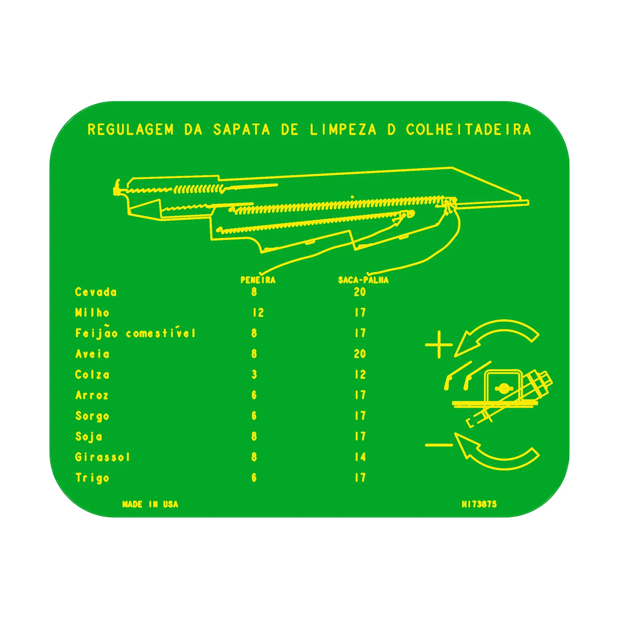 John Deere Cleaning Shoe Settings Label - H173875