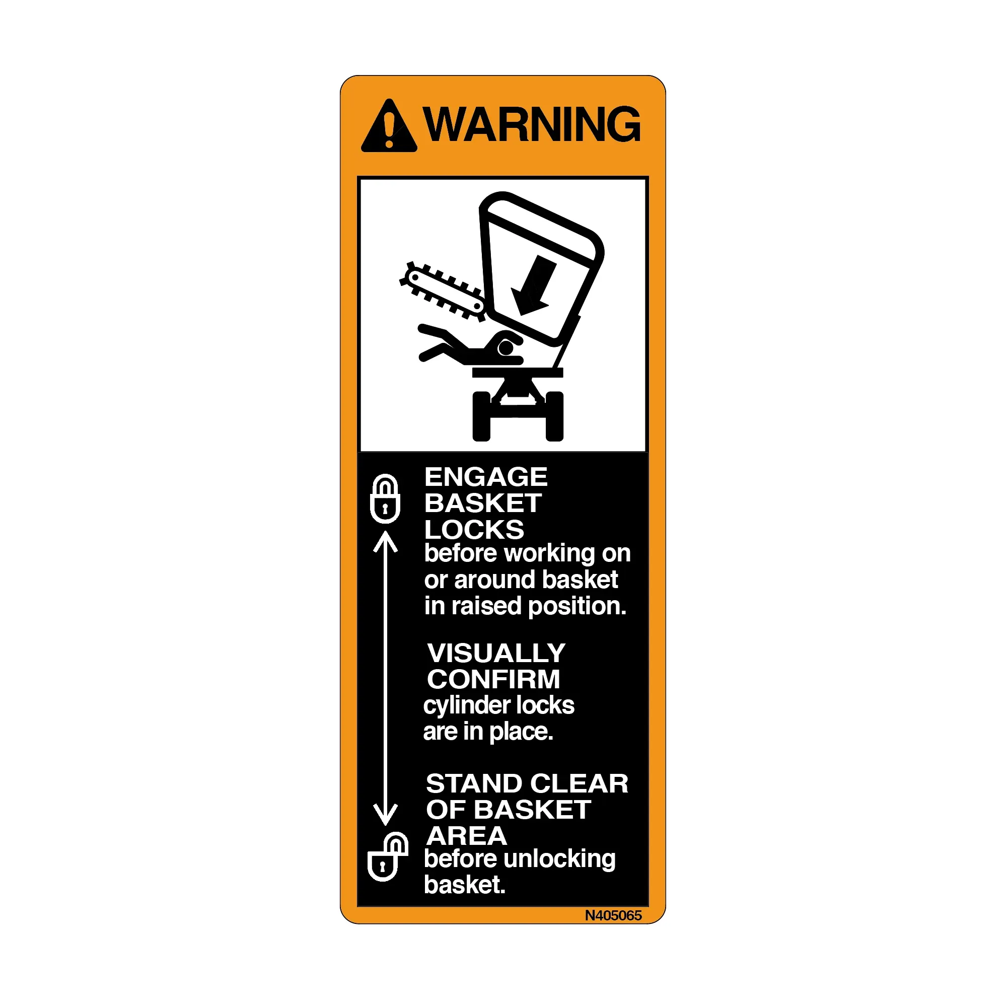 John Deere Basket Warning Label, Front - N405065